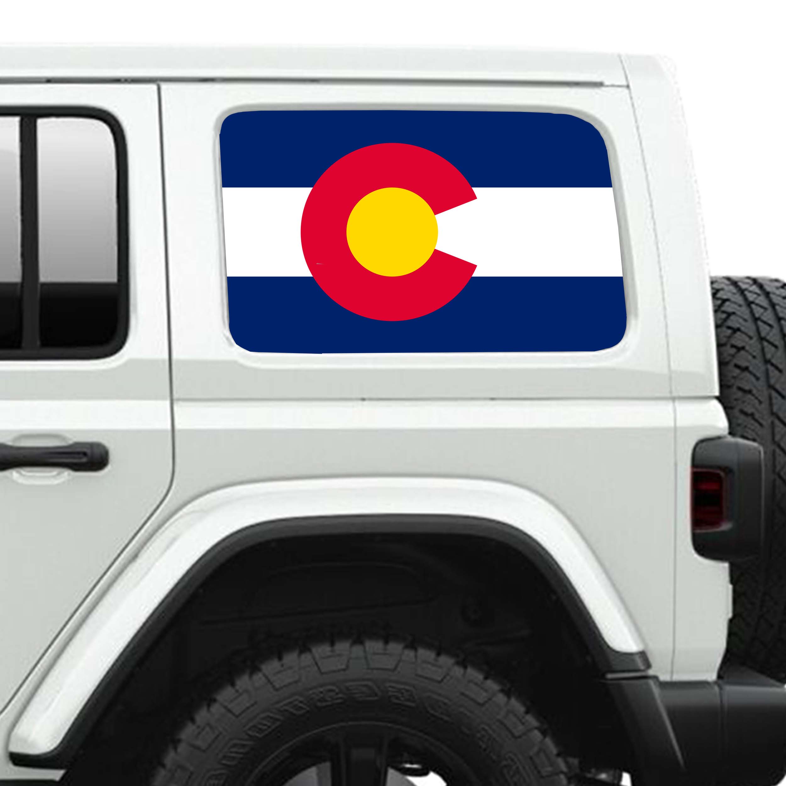 Colorado State Flag Side Windows Side Windows Printed Perforated See-Thru Vinyl Decal - Fits 2&4 Door Jeep Wranglers 2007 - Present