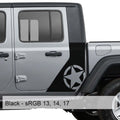 Black Alfa Romeo star bodyside decal installed on silver Jeep Gladiator JT cab side panel