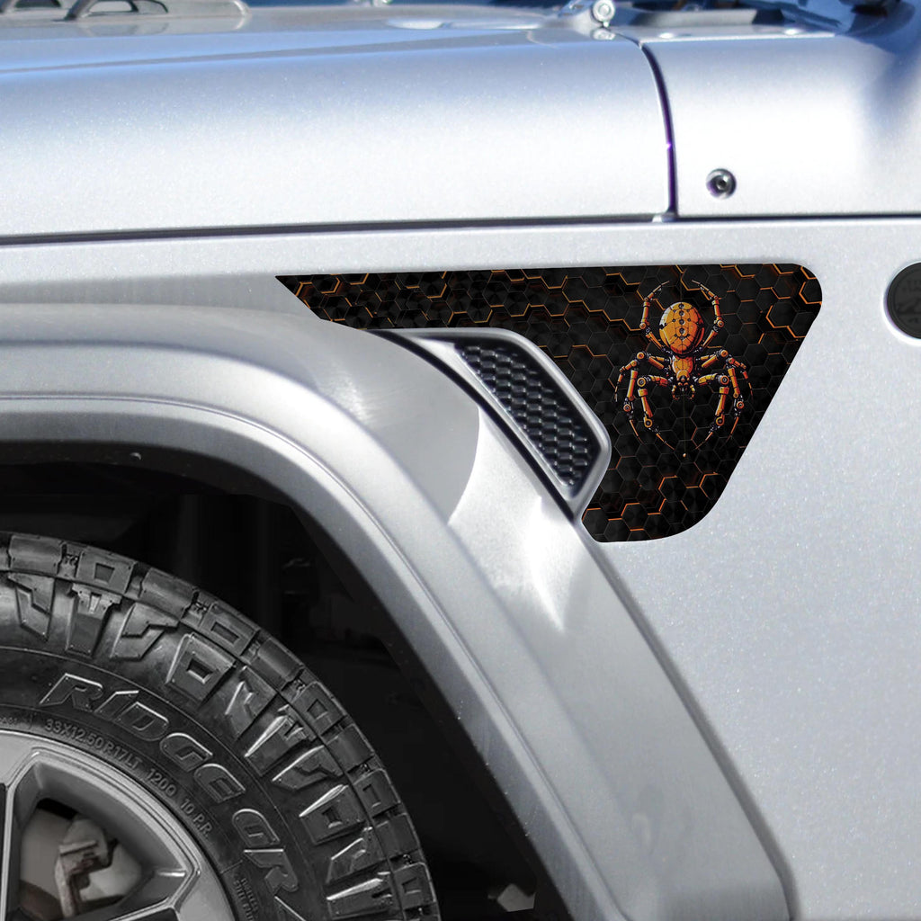 Carbon Fiber Mechanical Spider 2pc Vinyl Fender Decal Set - Fits Jeep Wrangler JL/Jeep Gladiator JT 2018+