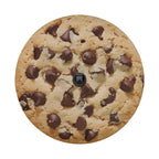 Chip Chip Hooray spare tire cover flat layout art with melty chocolate chips scattered across a golden brown cookie
