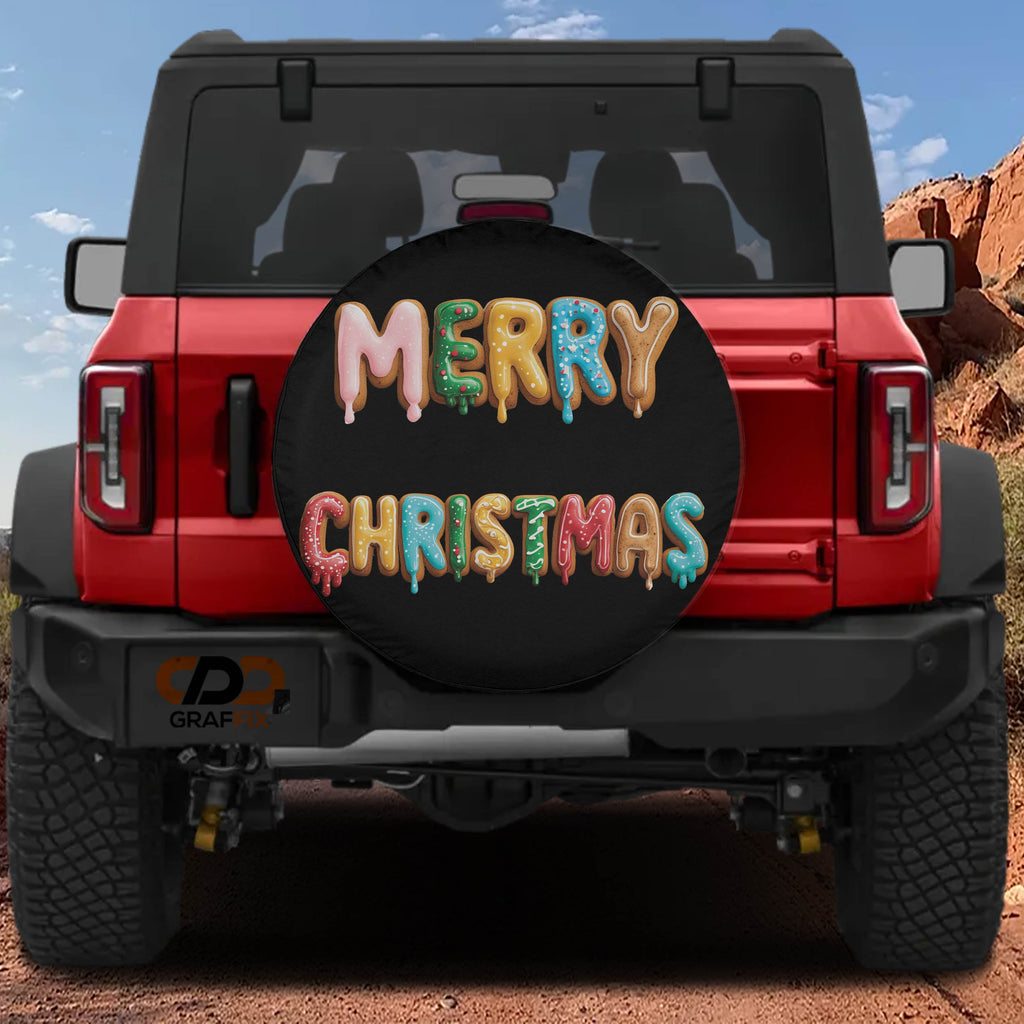 Merry Christmas Gingerbread Tire cover With Backup Camera Hole Option