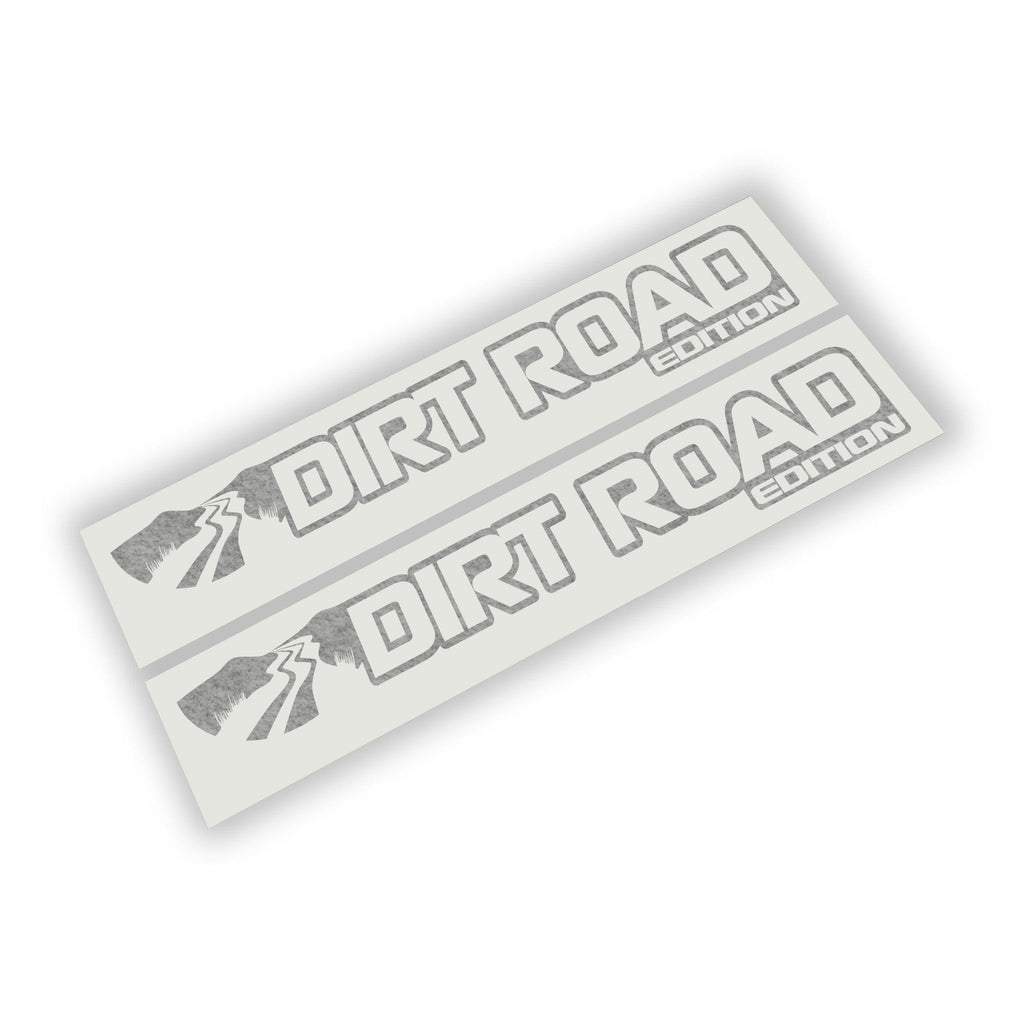 Dirt Road Edition pair of fender decals with mountain road graphic and edition text on backing