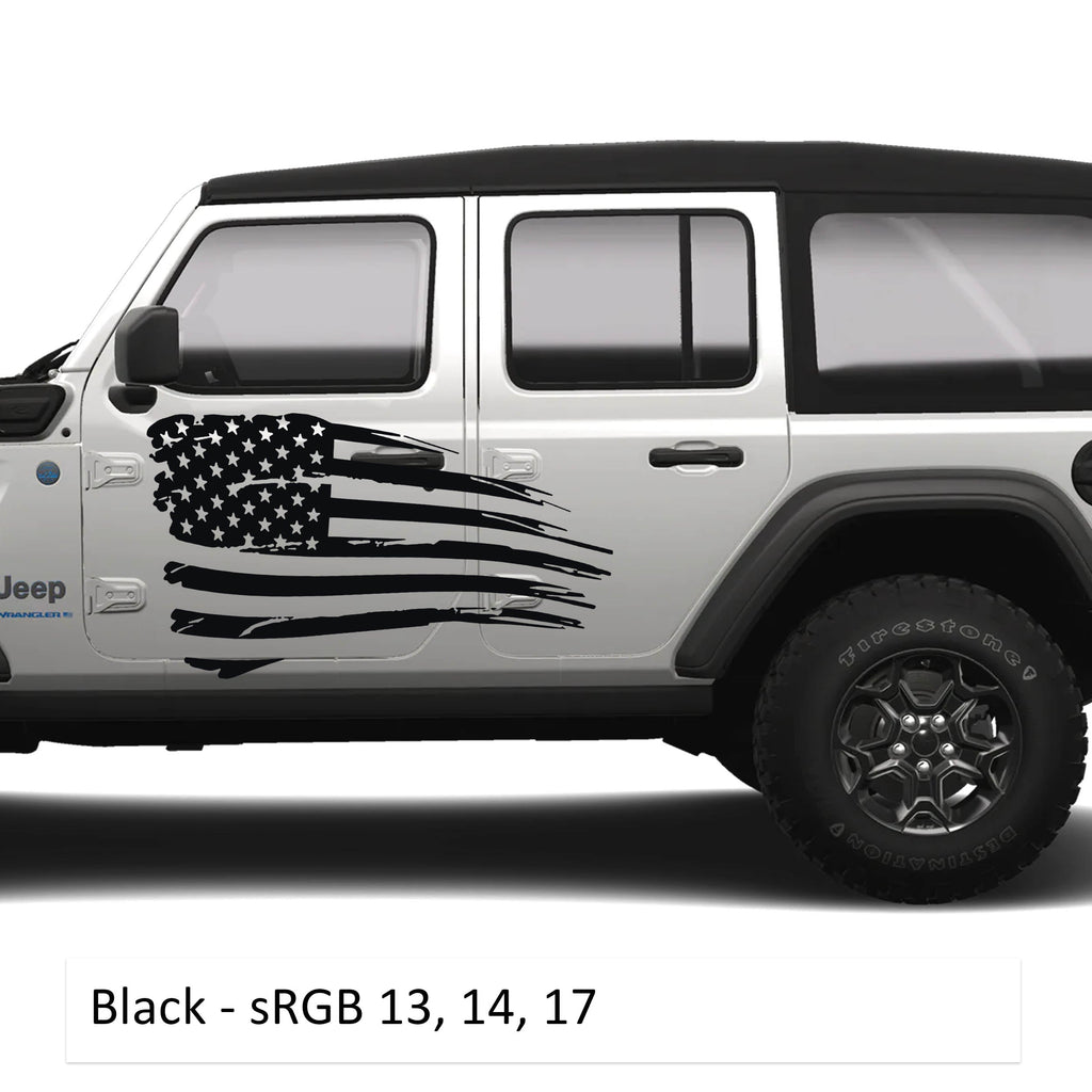 Tattered American Flag Side Body Graphics Kit Vinyl Decal - Fits 2018+ Jeep Wrangler JL/JLU Gladiator JT