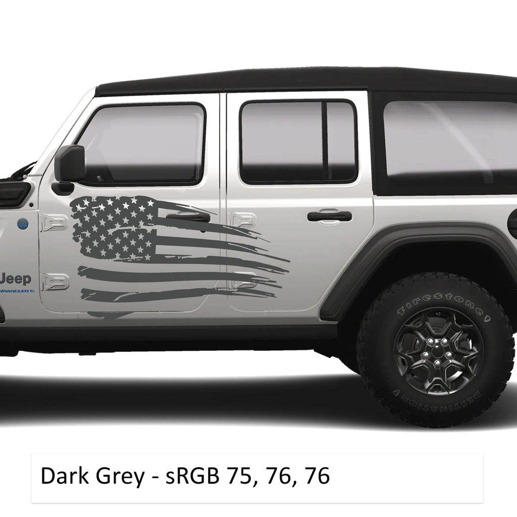 Tattered American Flag Side Body Graphics Kit Vinyl Decal - Fits 2018+ Jeep Wrangler JL/JLU Gladiator JT