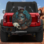 La Reina Dorada Ebony Day of the Dead Queen Spare Tire Cover With Backup Camera Hole Option