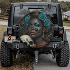 La Reina Dorada Ebony Day of the Dead Queen Spare Tire Cover With Backup Camera Hole Option