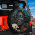 La Reina Dorada Ebony Day of the Dead Queen Spare Tire Cover With Backup Camera Hole Option