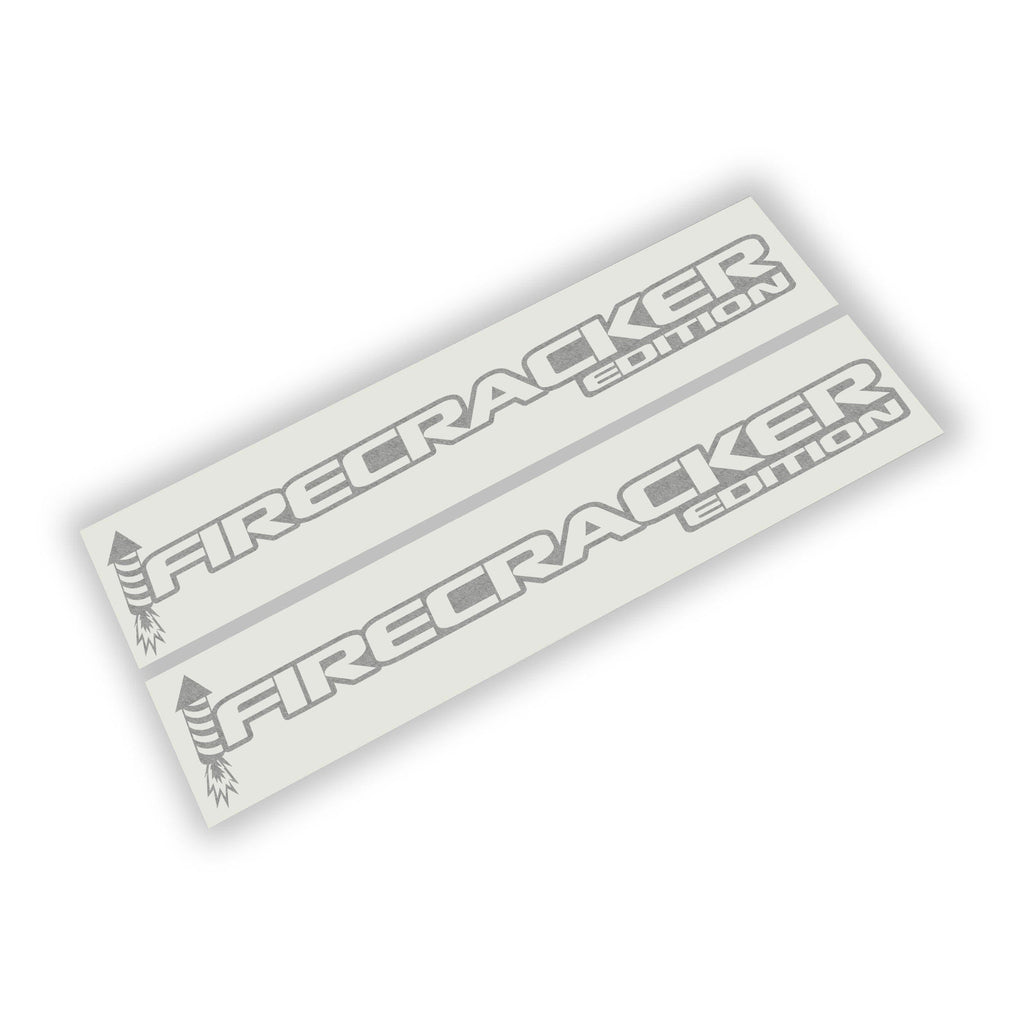 Firecracker Red Edition side hood decal pair with rocket graphic shown on transfer sheets