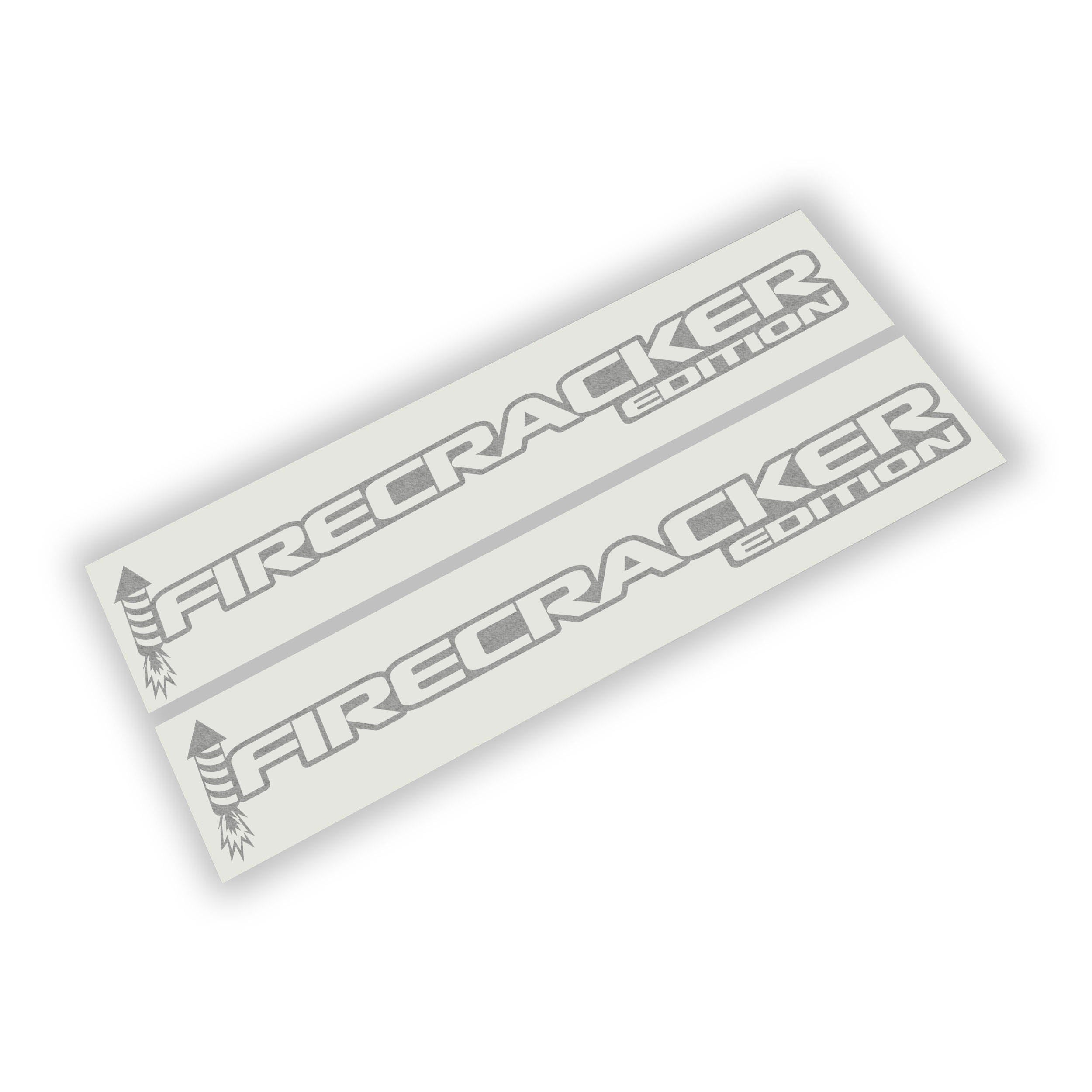 Firecracker Red Edition side hood decal pair with rocket graphic shown on transfer sheets