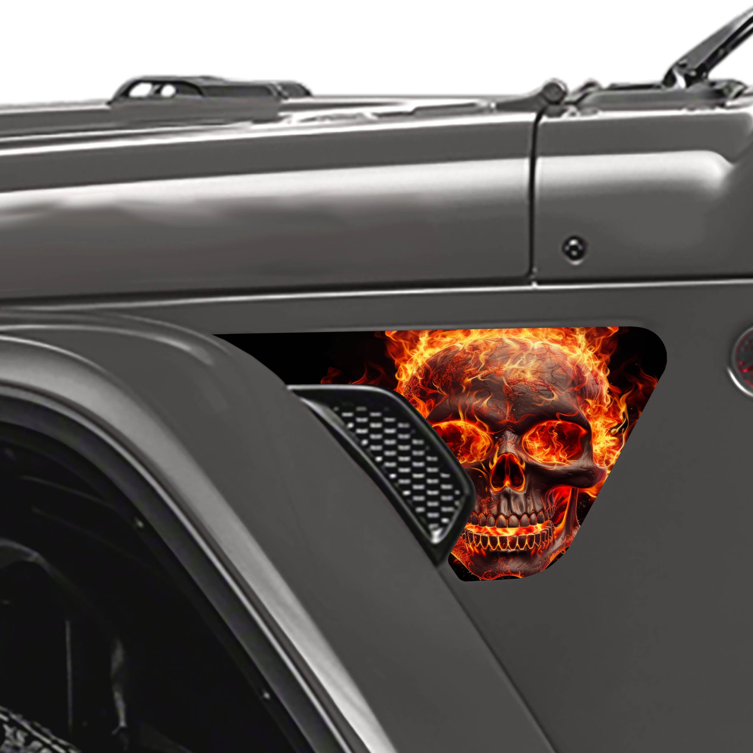Flaming Skull 2pc Vinyl Fender Decal - Fits Jeep Wrangler JL/Jeep Gladiator JT 2018+