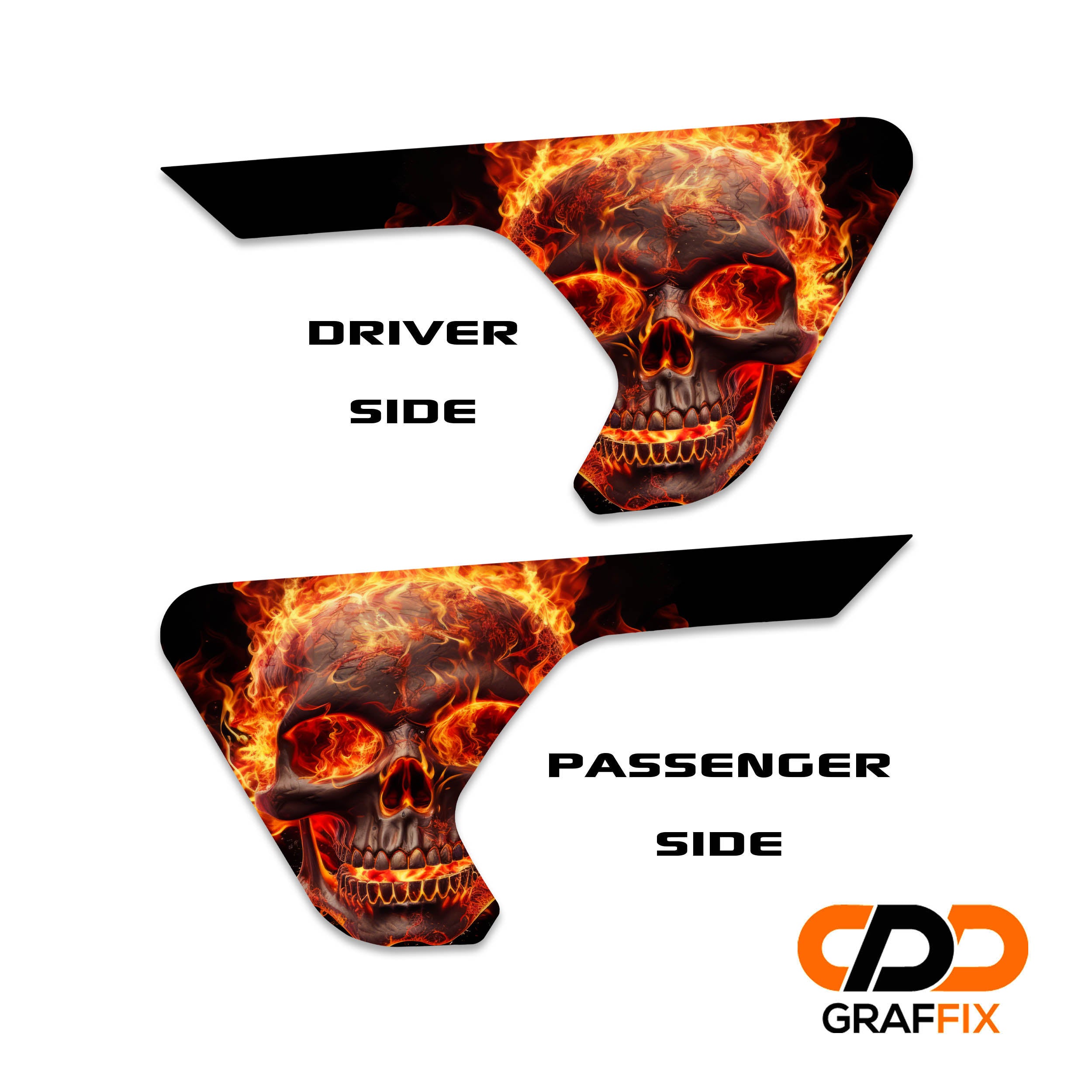 Flaming Skull 2pc Vinyl Fender Decal - Fits Jeep Wrangler JL/Jeep Gladiator JT 2018+