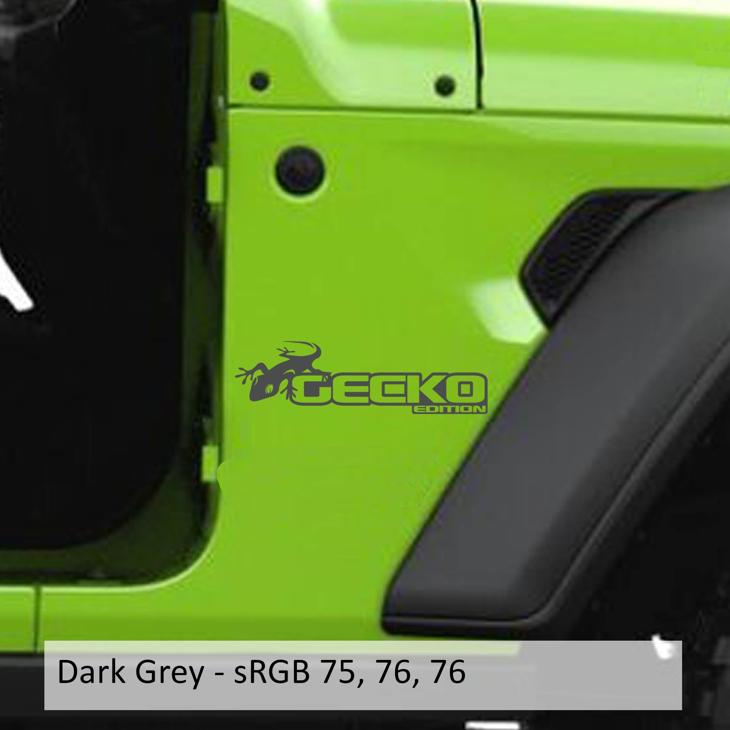Dark grey Gecko Green edition fender decal mockup pair for Jeep Wrangler JL Gladiator JT