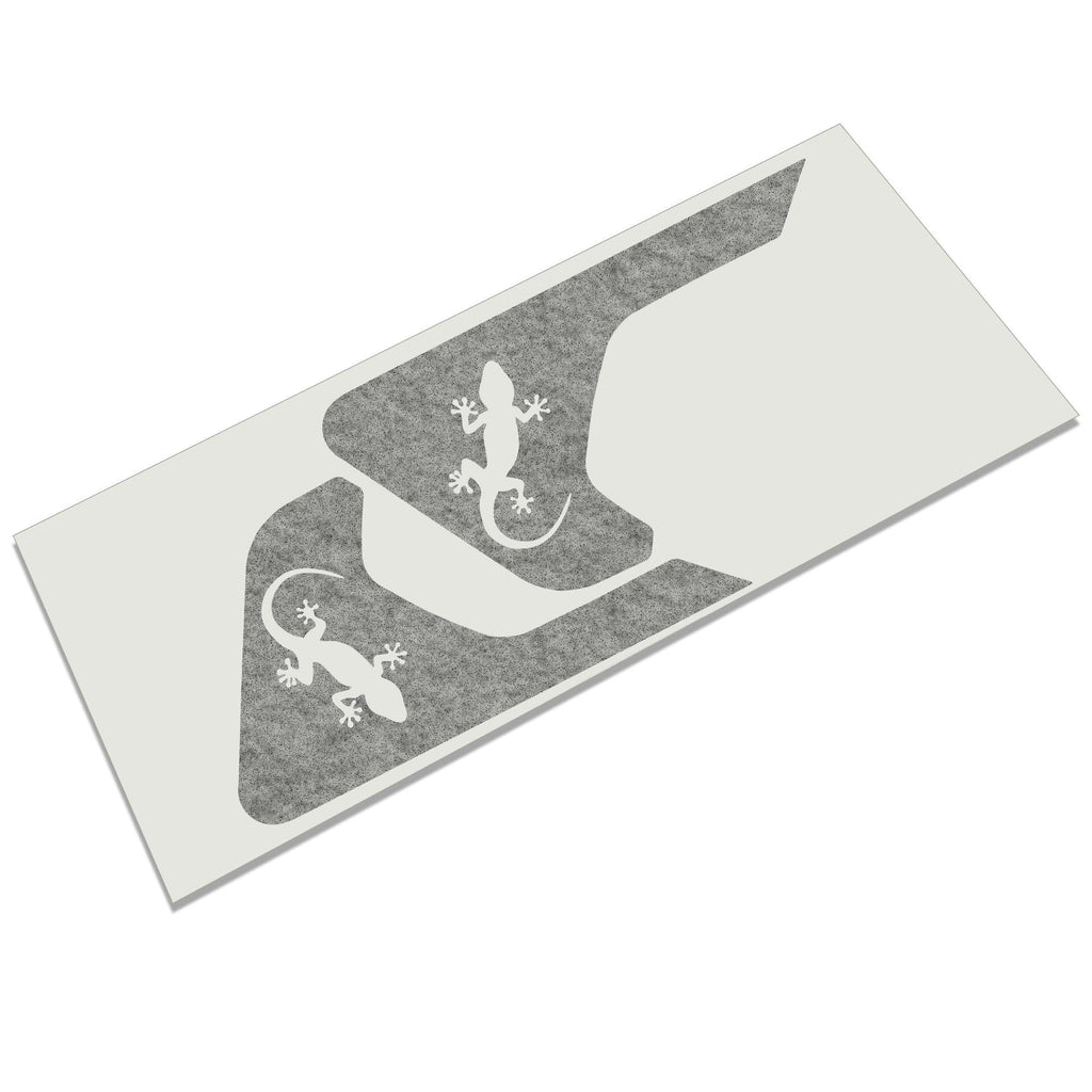 Black gecko lizard fender vent decal graphic mockup shown on a Jeep billet vent panel