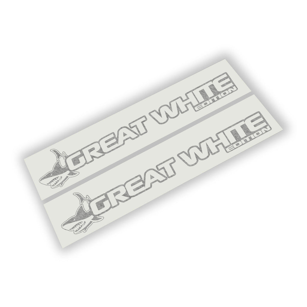 Great White Edition Jeep Wrangler JL Gladiator JT fender decal pair shown applied to side hood