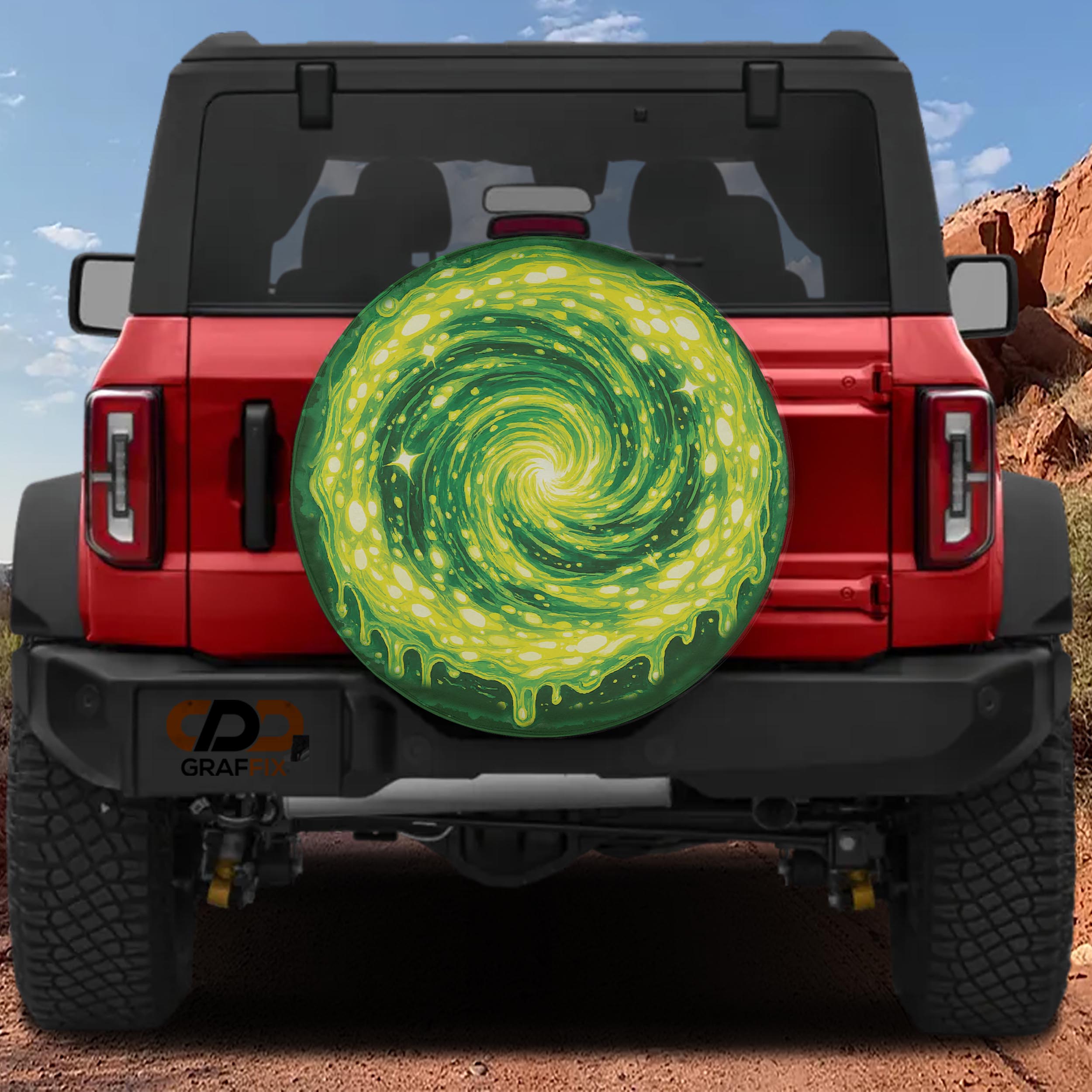 Central Finite Curve Interdimensional Portal Spare Tire Cover With Backup Camera Hole