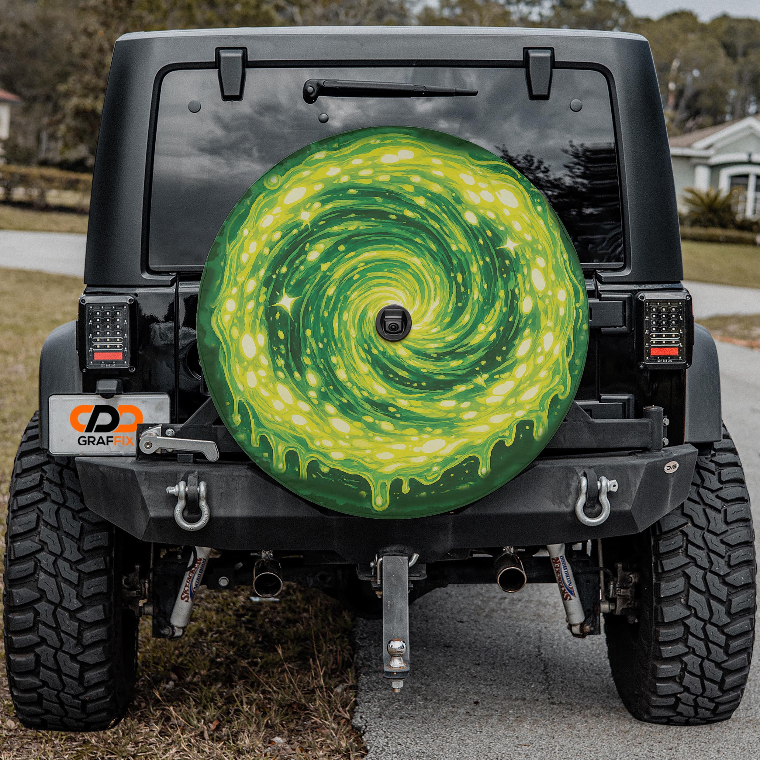 Central Finite Curve Interdimensional Portal Spare Tire Cover With Backup Camera Hole