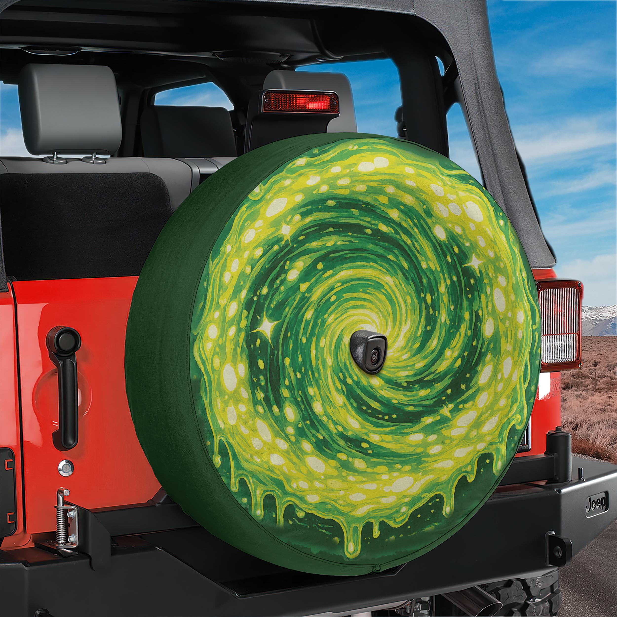 Central Finite Curve Interdimensional Portal Spare Tire Cover With Backup Camera Hole
