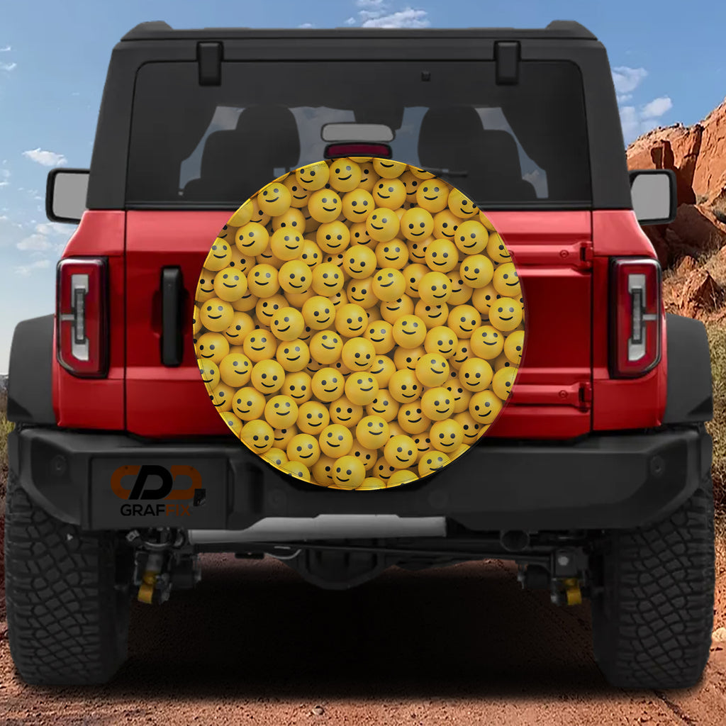 Happy Smiley Faces Spare Tire Cover With Backup Camera Hole Option