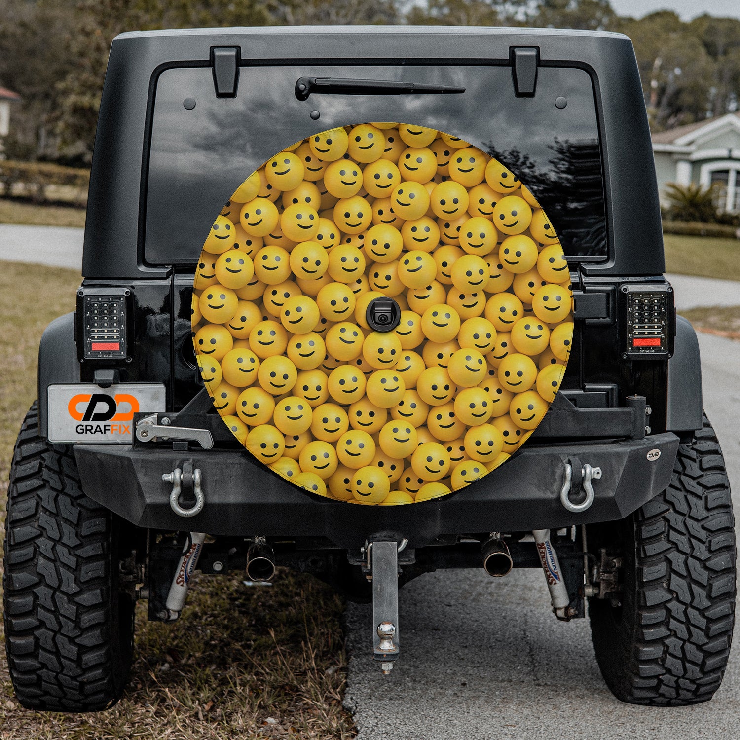 Happy Smiley Faces Spare Tire Cover With Backup Camera Hole Option