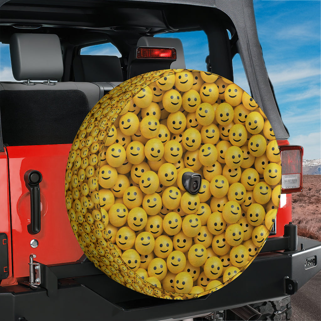 Happy Smiley Faces Spare Tire Cover With Backup Camera Hole Option