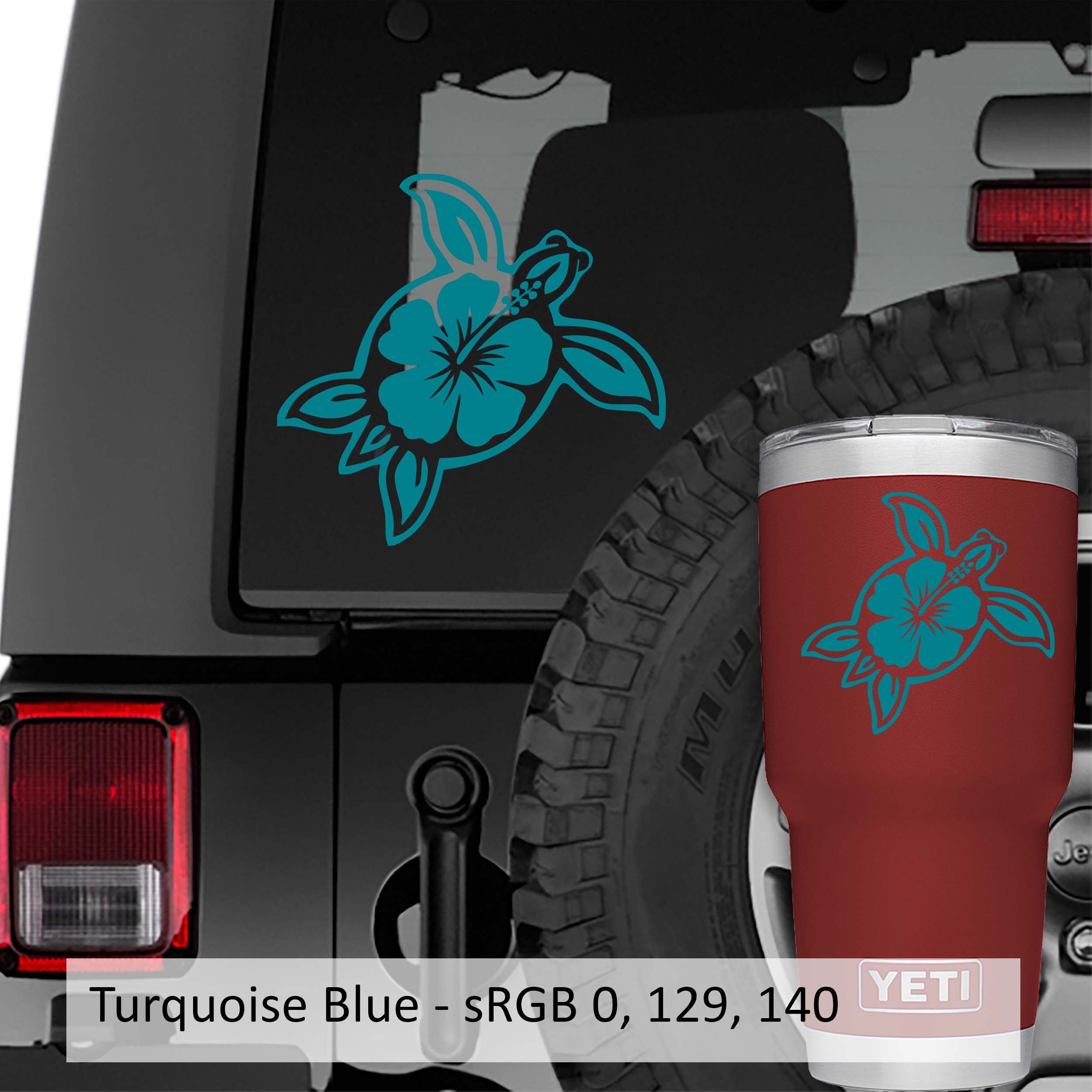 Hawaii Sea Turtle Hibiscus Flower Vinyl Decal