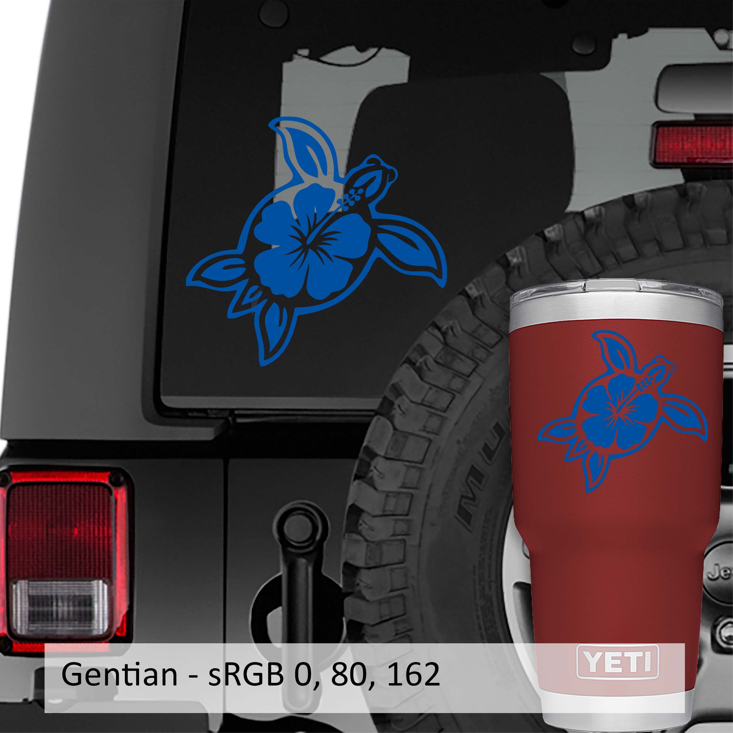 Hawaii Sea Turtle Hibiscus Flower Vinyl Decal