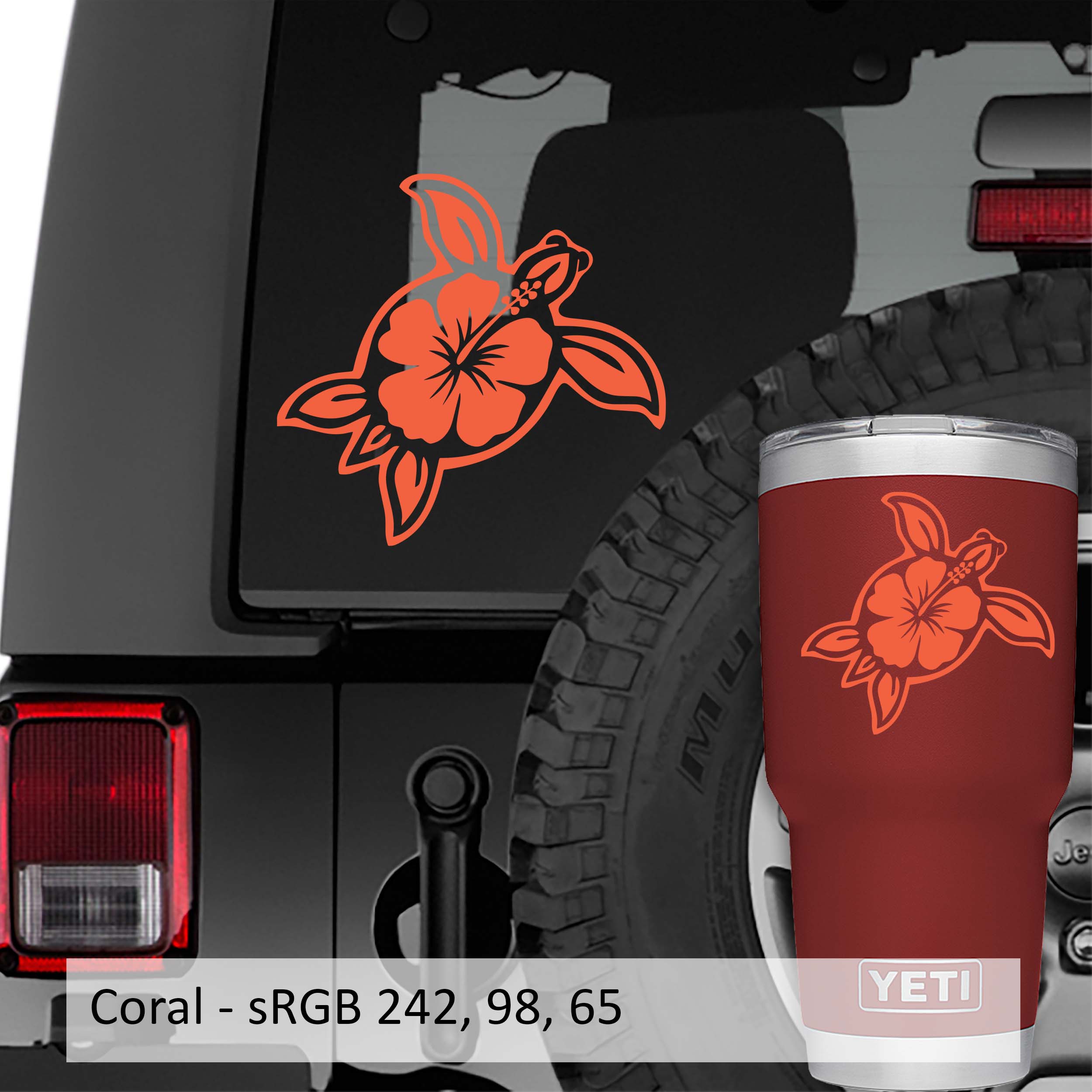 Hawaii Sea Turtle Hibiscus Flower Vinyl Decal