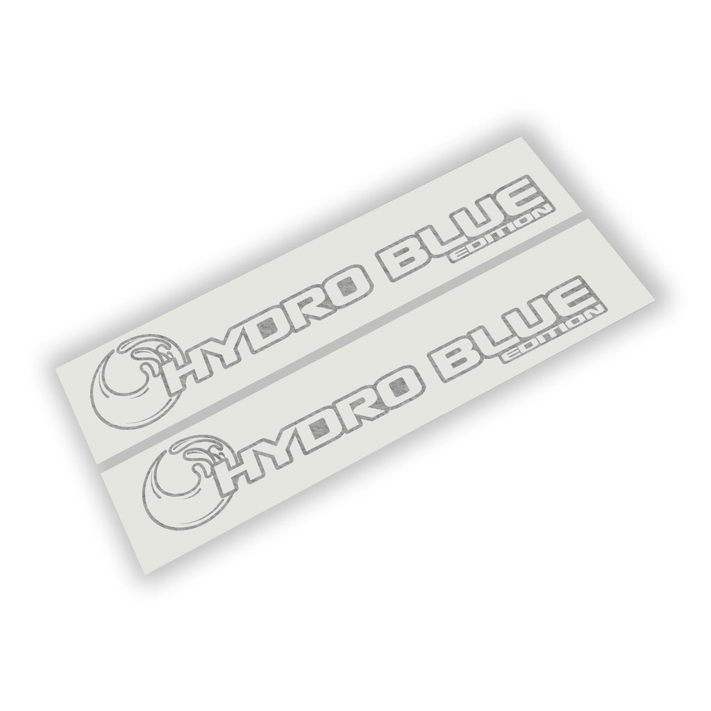 Hydro Blue Edition Jeep side hood decal pair featuring a curling wave graphic and bold outlined lettering