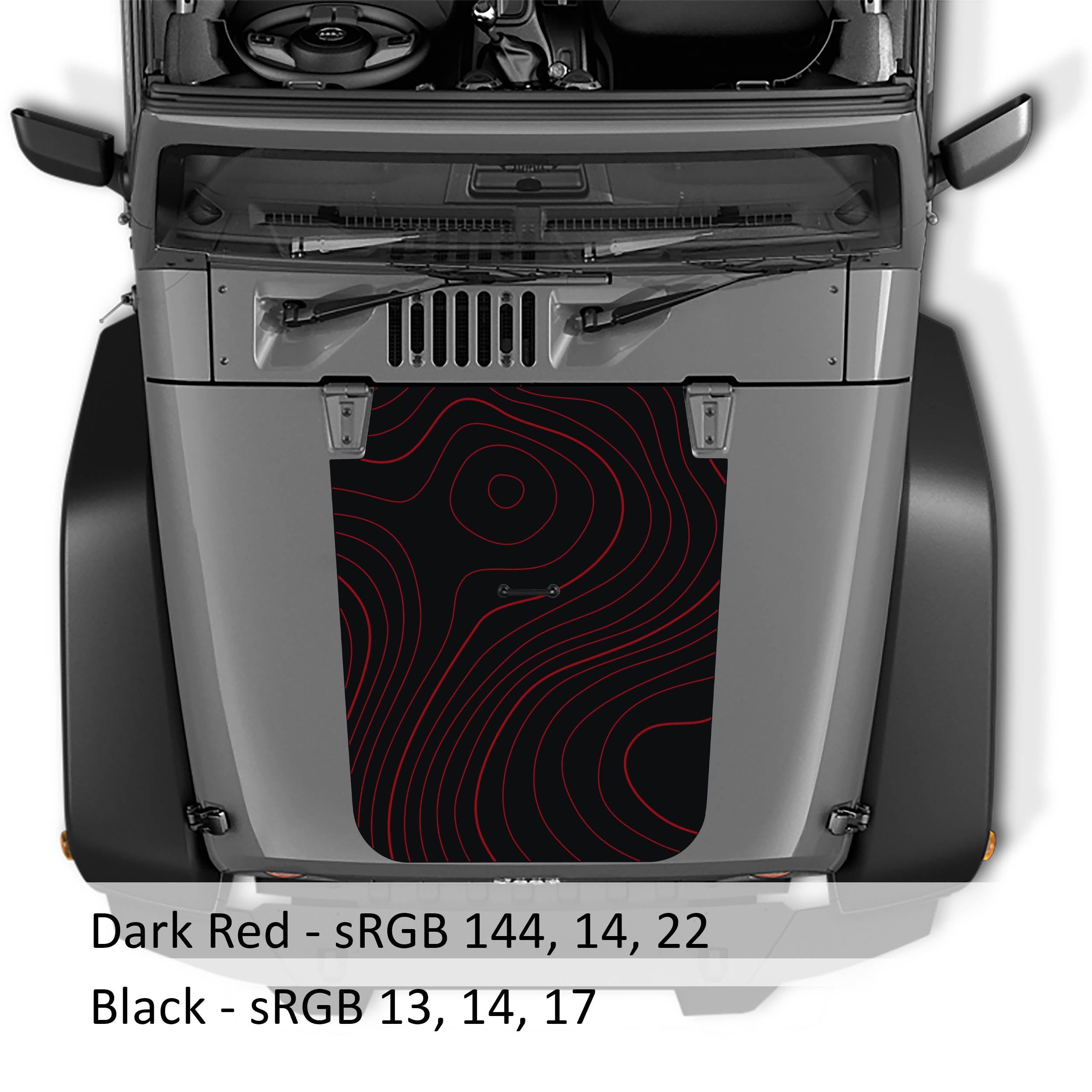 Topographic 2-Layer Blackout Hood Vinyl Decal Graphic - Fits 2007 - 2017 Jeep Wrangler JK/JKU Models