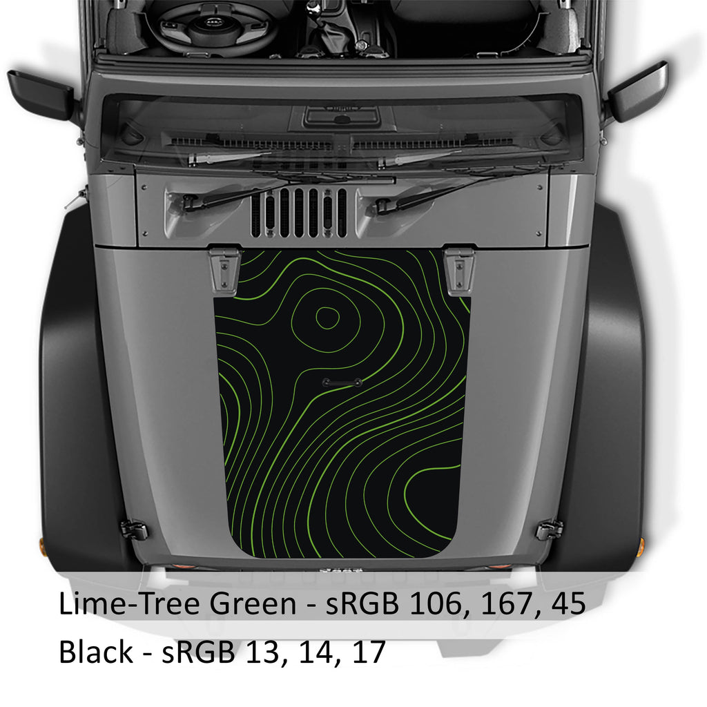 Topographic 2-Layer Blackout Hood Vinyl Decal Graphic - Fits 2007 - 2017 Jeep Wrangler JK/JKU Models