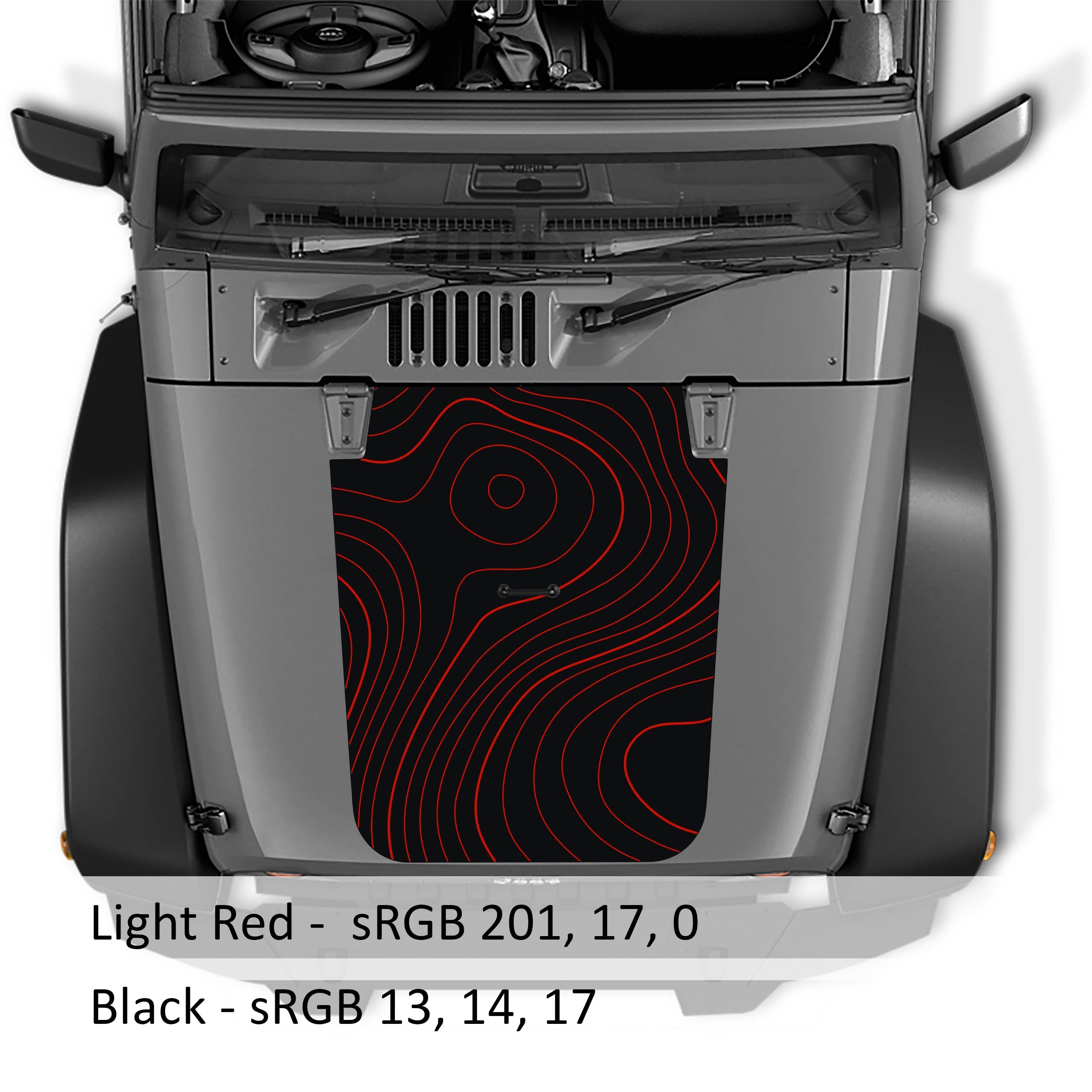 Topographic 2-Layer Blackout Hood Vinyl Decal Graphic - Fits 2007 - 2017 Jeep Wrangler JK/JKU Models
