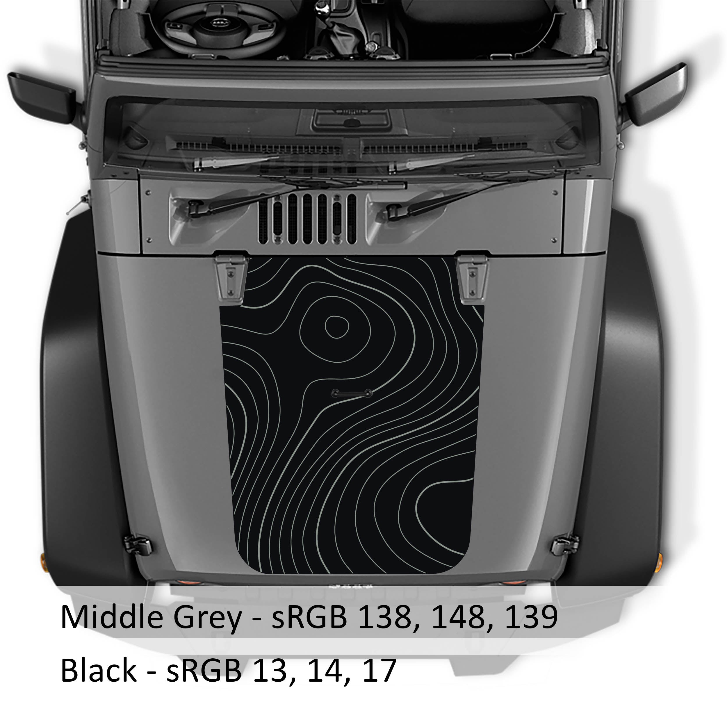 Topographic 2-Layer Blackout Hood Vinyl Decal Graphic - Fits 2007 - 2017 Jeep Wrangler JK/JKU Models