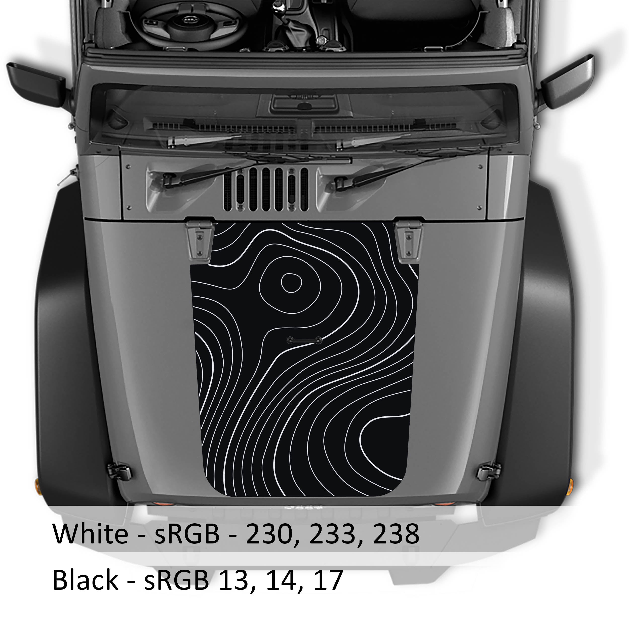 Topographical 2-Layer Blackout Vinyl Hood Graphic Decal - Fits 2018-Present JK/JKU Wrangler Models