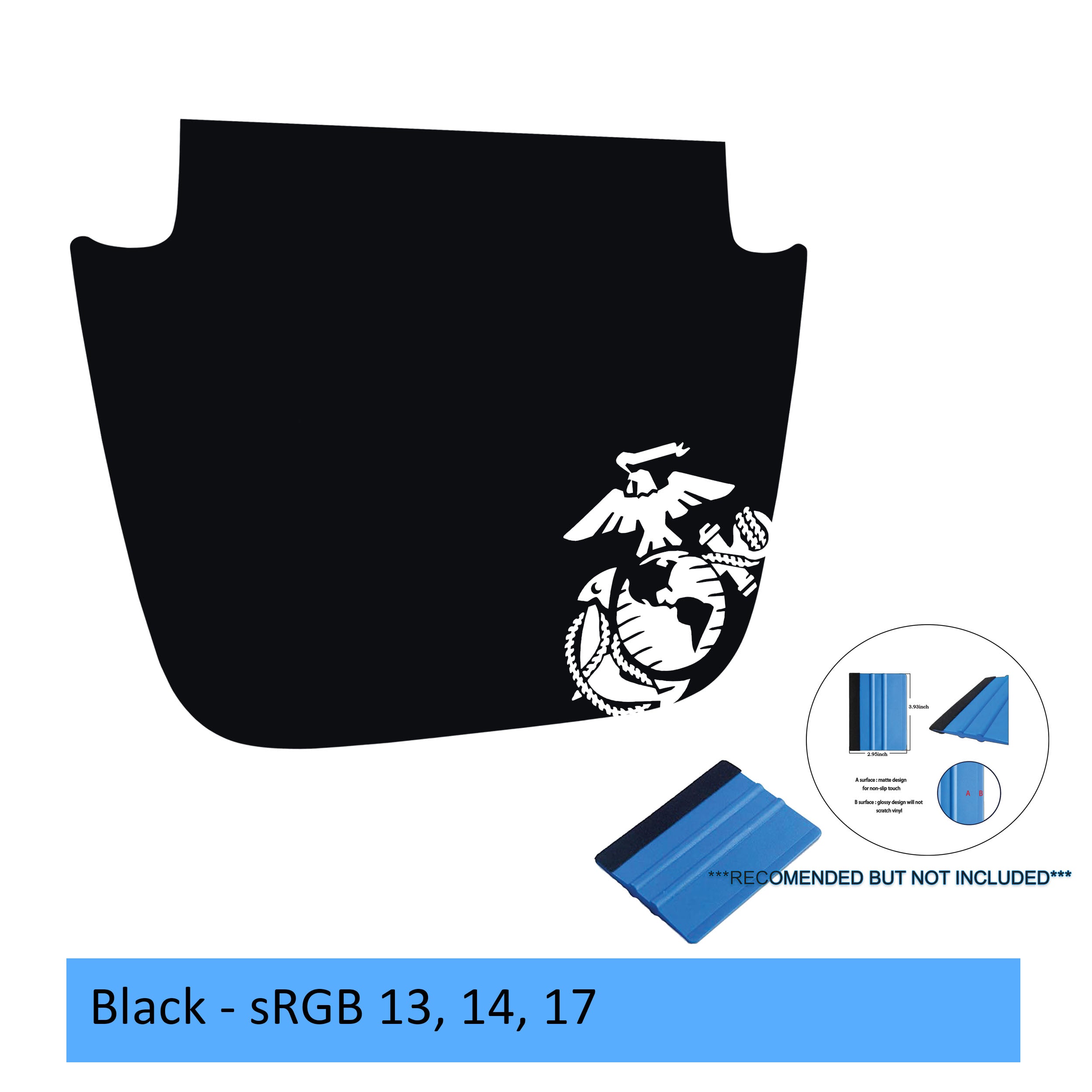 Black US Marine EGA blackout full hood vinyl decal for 2018+ Jeep JL JT on transparent transfer sheet