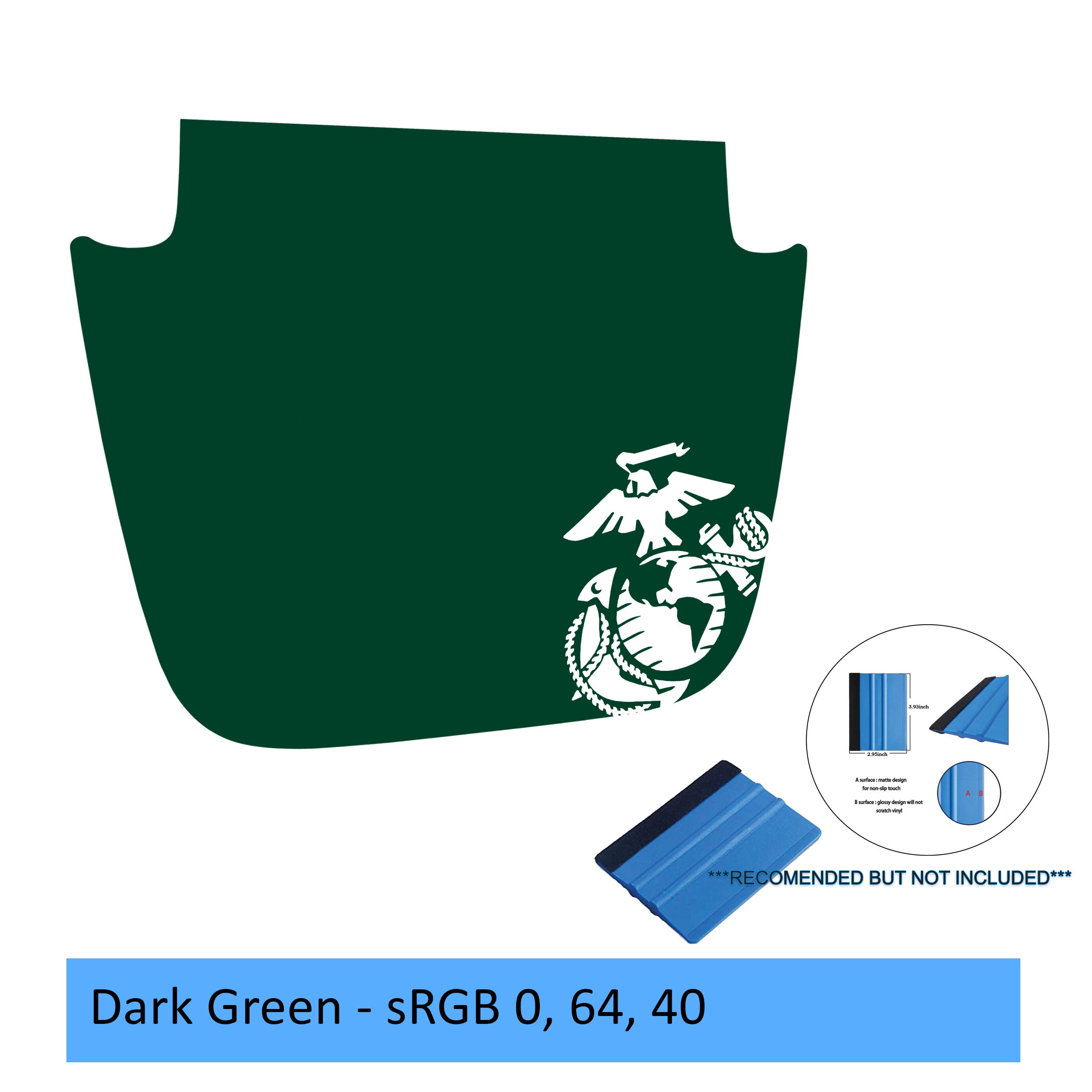 Dark green US Marine EGA blackout full hood vinyl decal for 2018+ Jeep JL JT on transparent transfer sheet