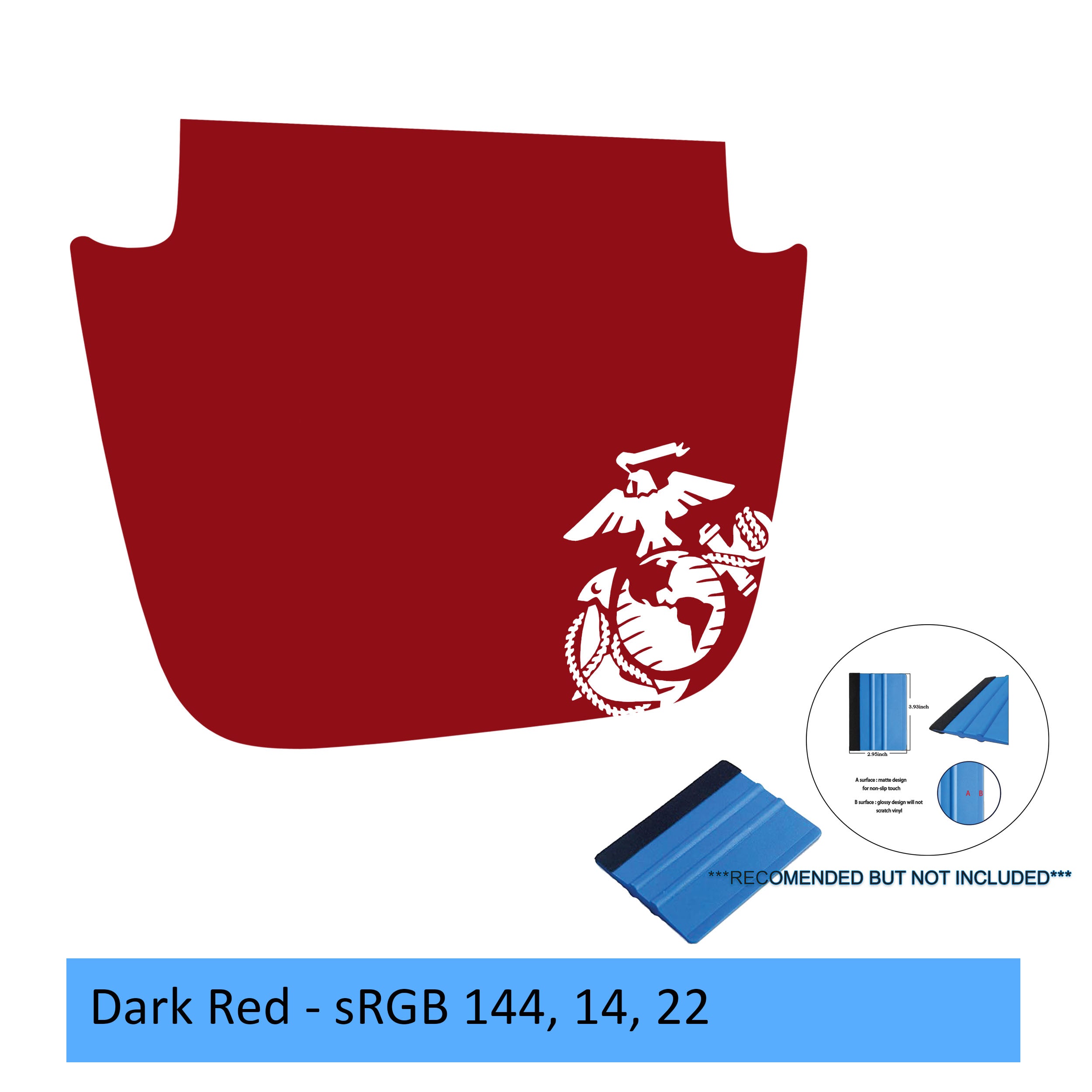 Dark red US Marine EGA blackout full hood vinyl decal for 2018+ Jeep JL JT on transparent transfer sheet