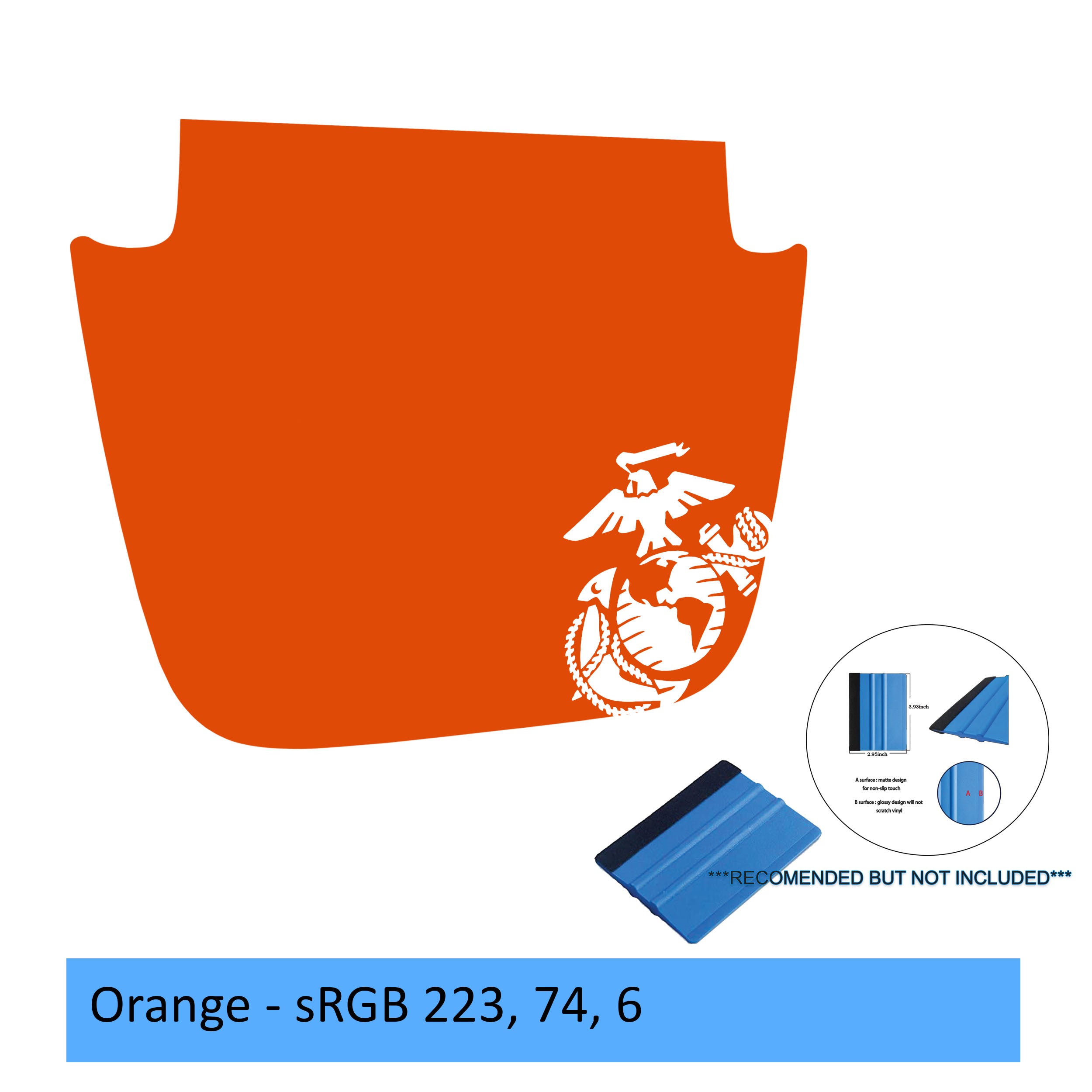 Orange US Marine EGA emblem blackout hood decal on Jeep Wrangler JL Gladiator JT bonnet