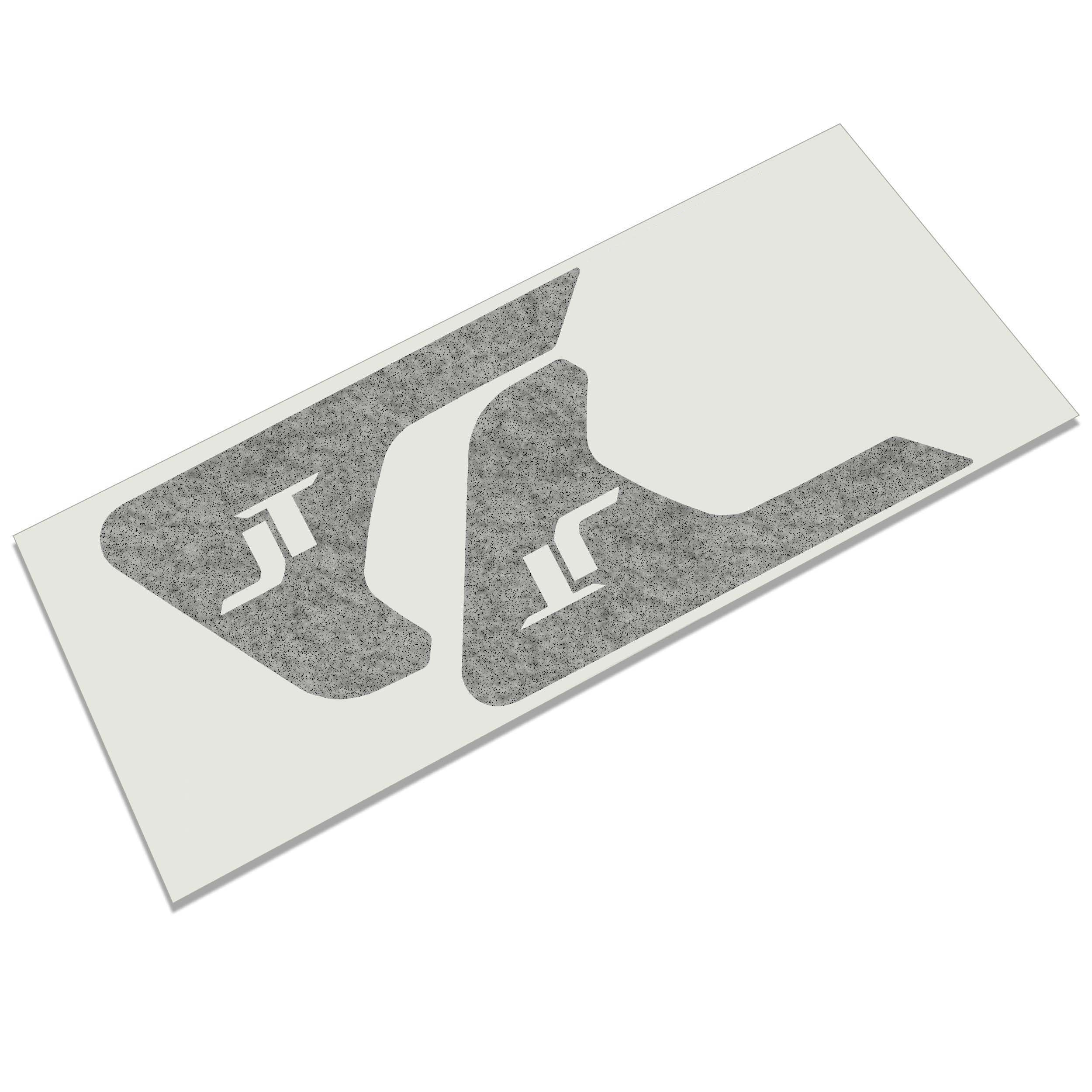 Black JT Letters fender vent vinyl transfer decal pair shown laid flat on white background