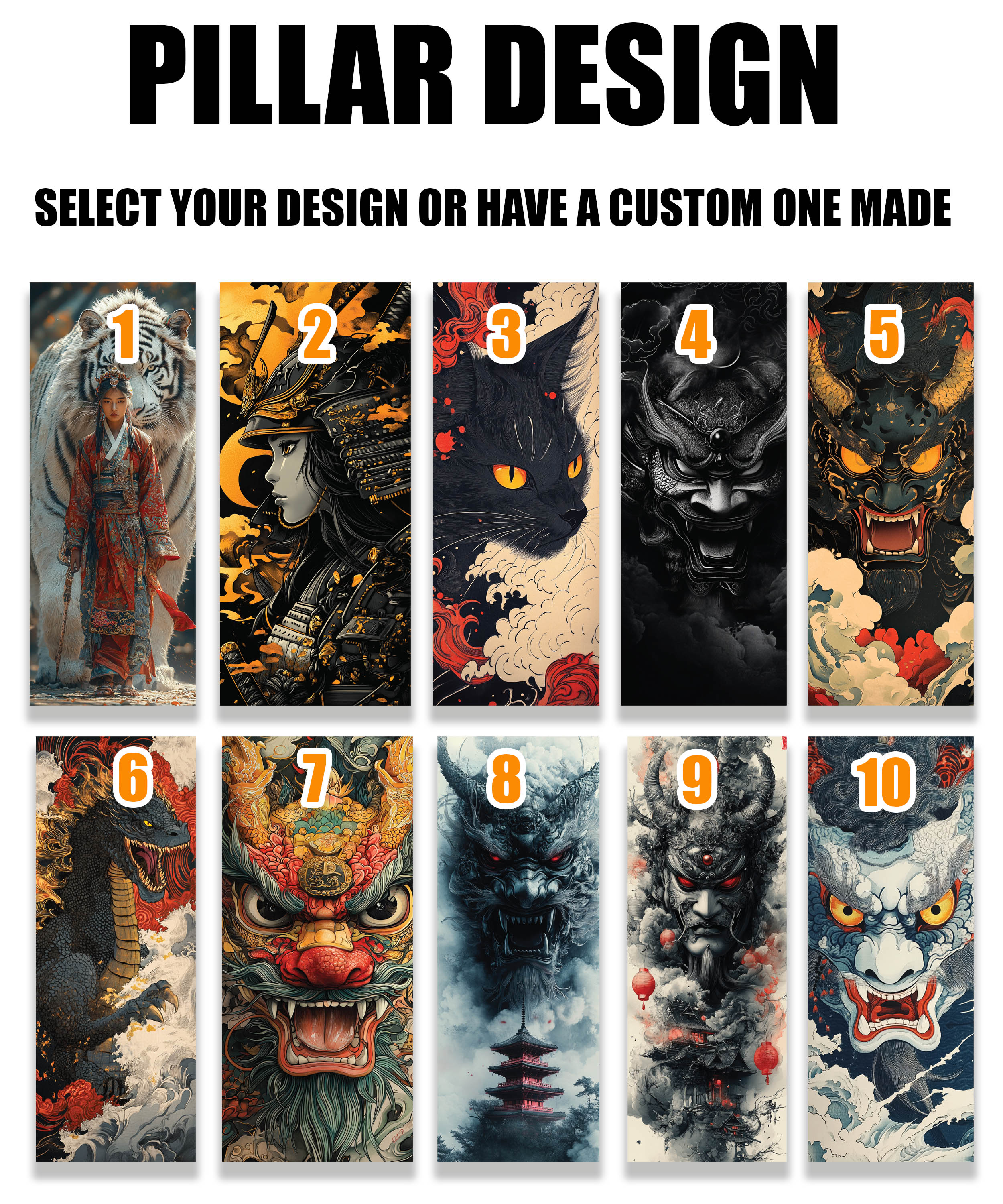 Japanese Artwork Car Door Vinyl Graphic: Bold Livery Sticker for Pillar Panels Universal Fit