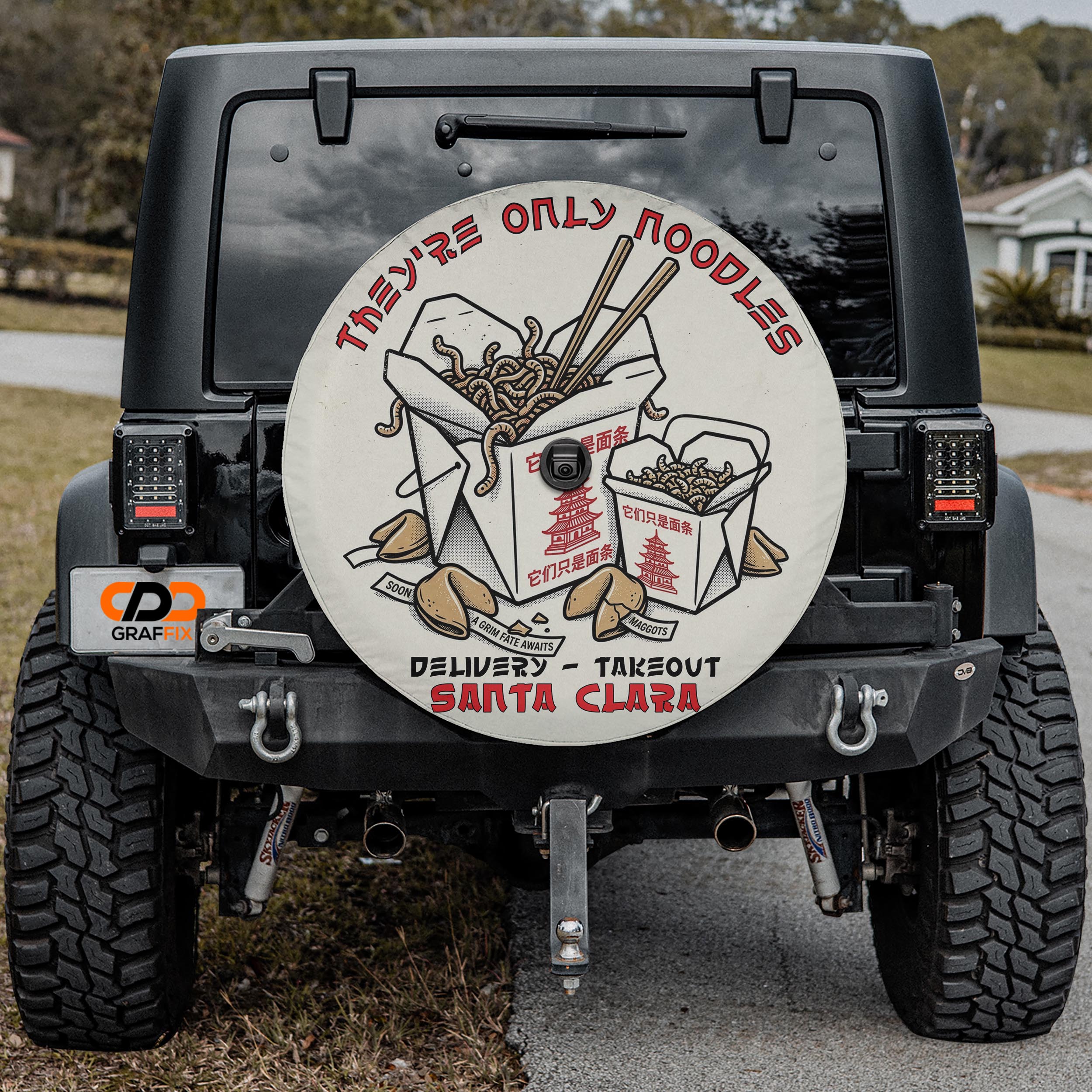 They're Just Noodles Santa Clara Delivery Spare Tire Cover With Backup Camera Hole