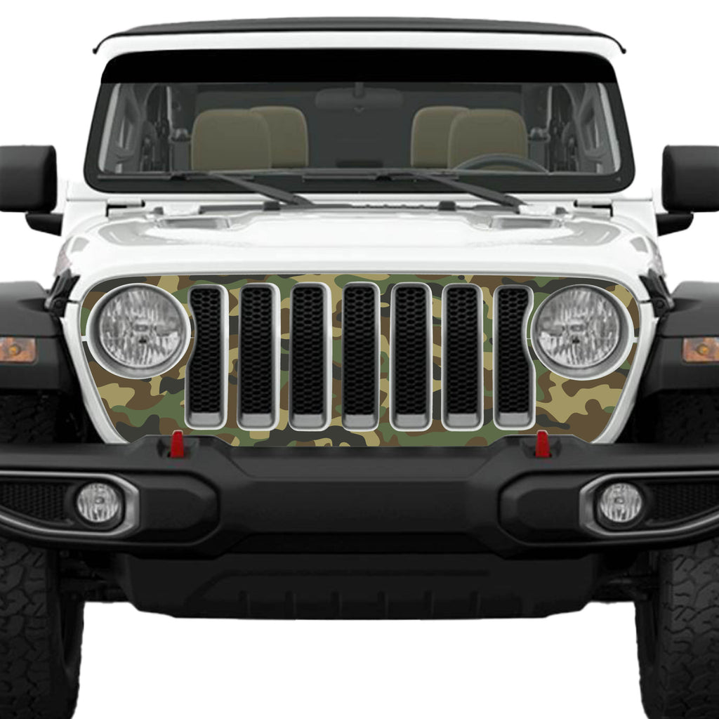 Woodland M81 Camouflage Grille Skin Vinyl Overlay - Fits Jeep Wrangler JL/Jeep Gladiator JT 2018 - 2023