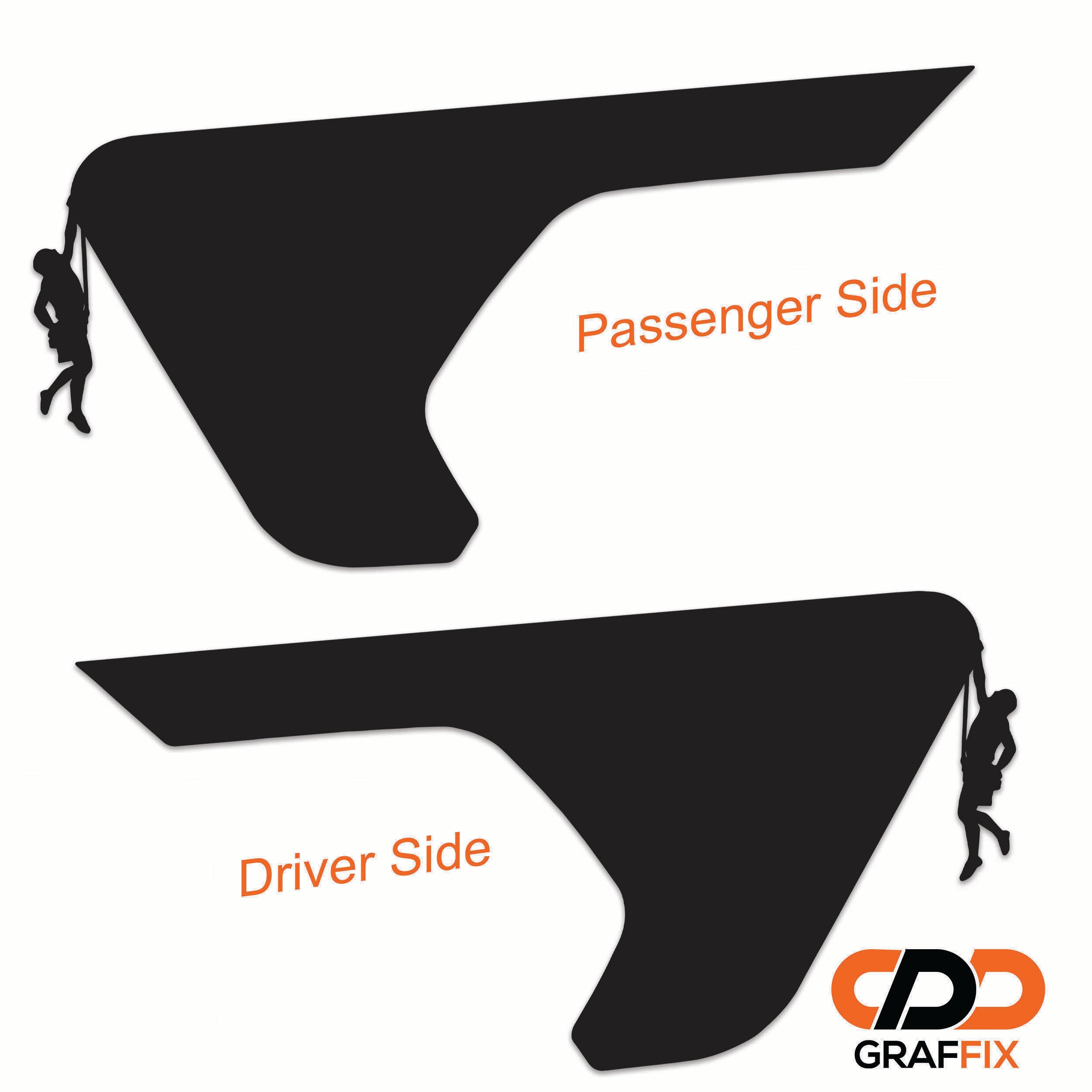 Male rock climber v1 fender vent vinyl decal pictured on Jeep JL JT billet vent inserts