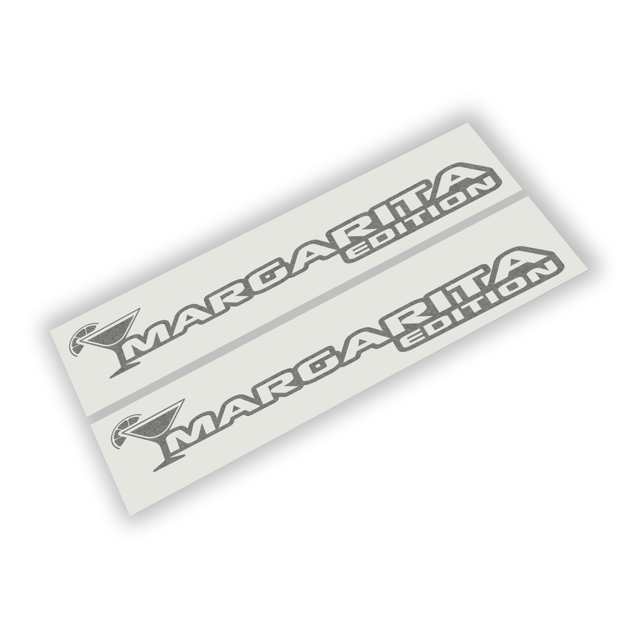 Margarita Edition fender decal pair with martini glass icon and bold outlined lettering for Jeep Wrangler