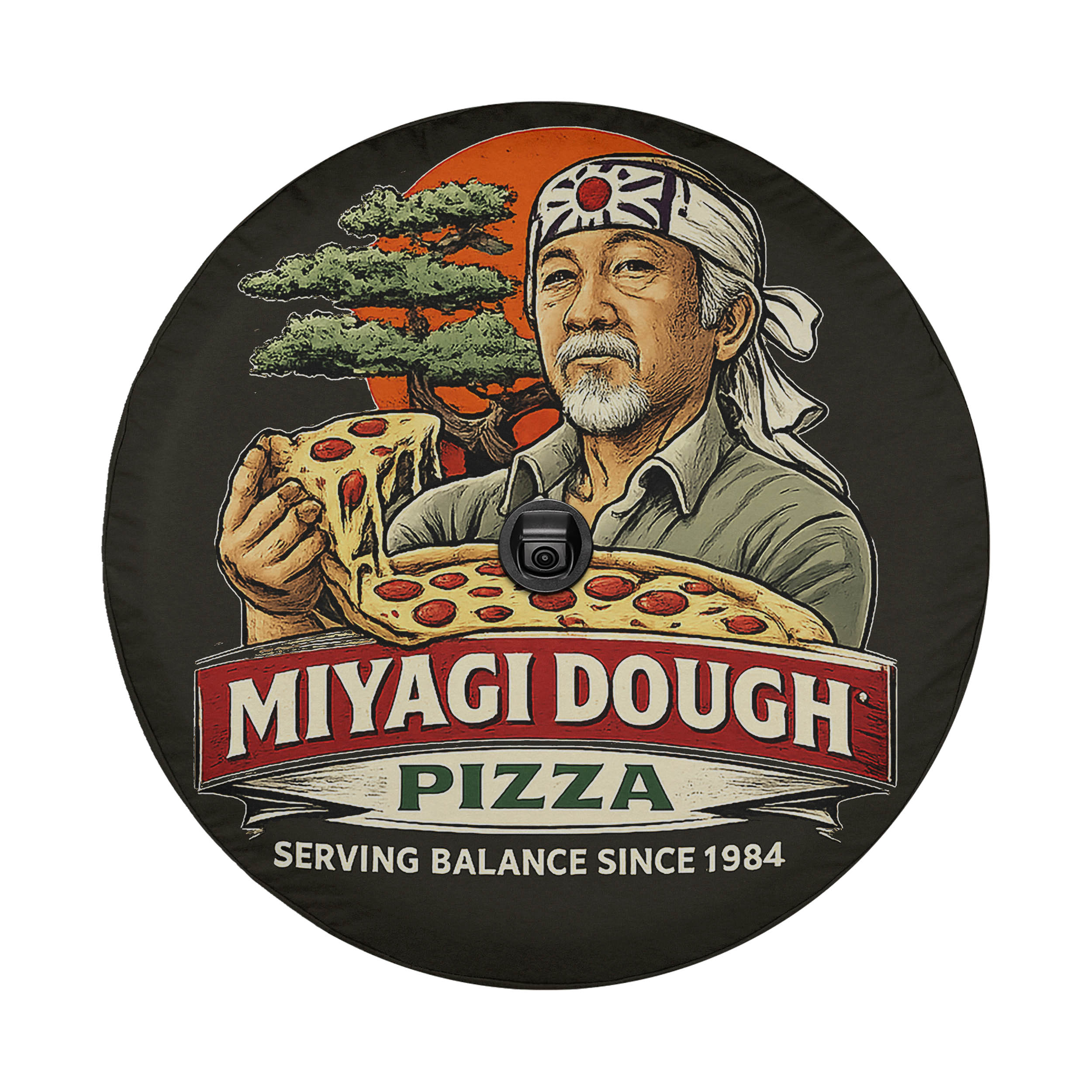 Miyagi Dough Pizza Spare Tire Cover With Backup Camera Hole Option