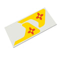 New Mexico state flag Zia sun die-cut decal infographic showing waterproof outdoor durability