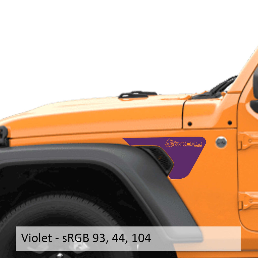 Violet Nacho Edition v1 fender vent vinyl transfer decal pair shown laid flat showing sombrero