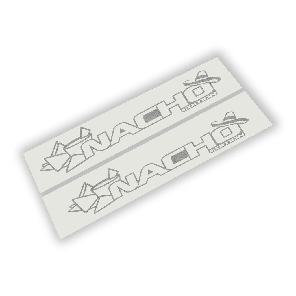 Nacho Chip Edition fender decal pair preview with sombrero artwork shown on transparent transfer sheet