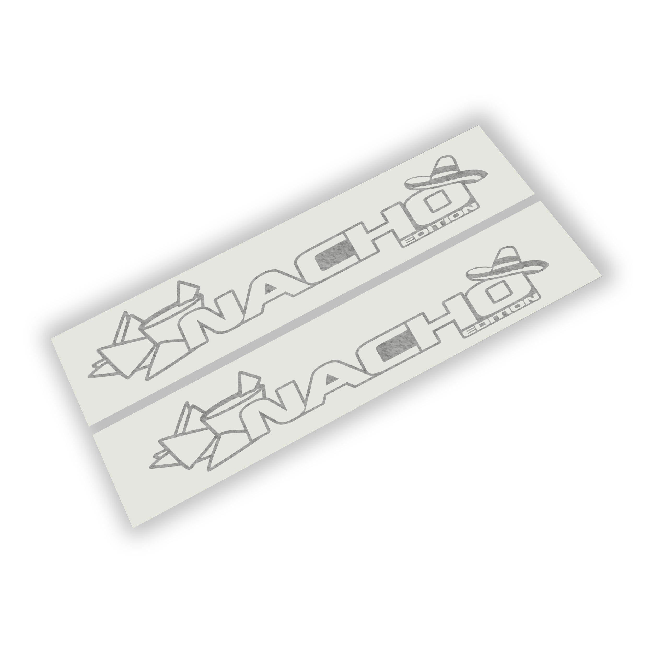 Nacho Chip Edition fender decal pair preview with sombrero artwork shown on transparent transfer sheet