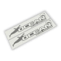 Ocean Blue Edition hood decal pair with dolphin graphic shown on white transfer sheets