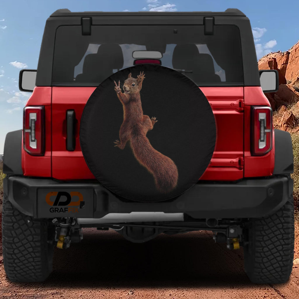 Hanging Peace Squirrel Spare Tire Cover With Backup Camera Hole
